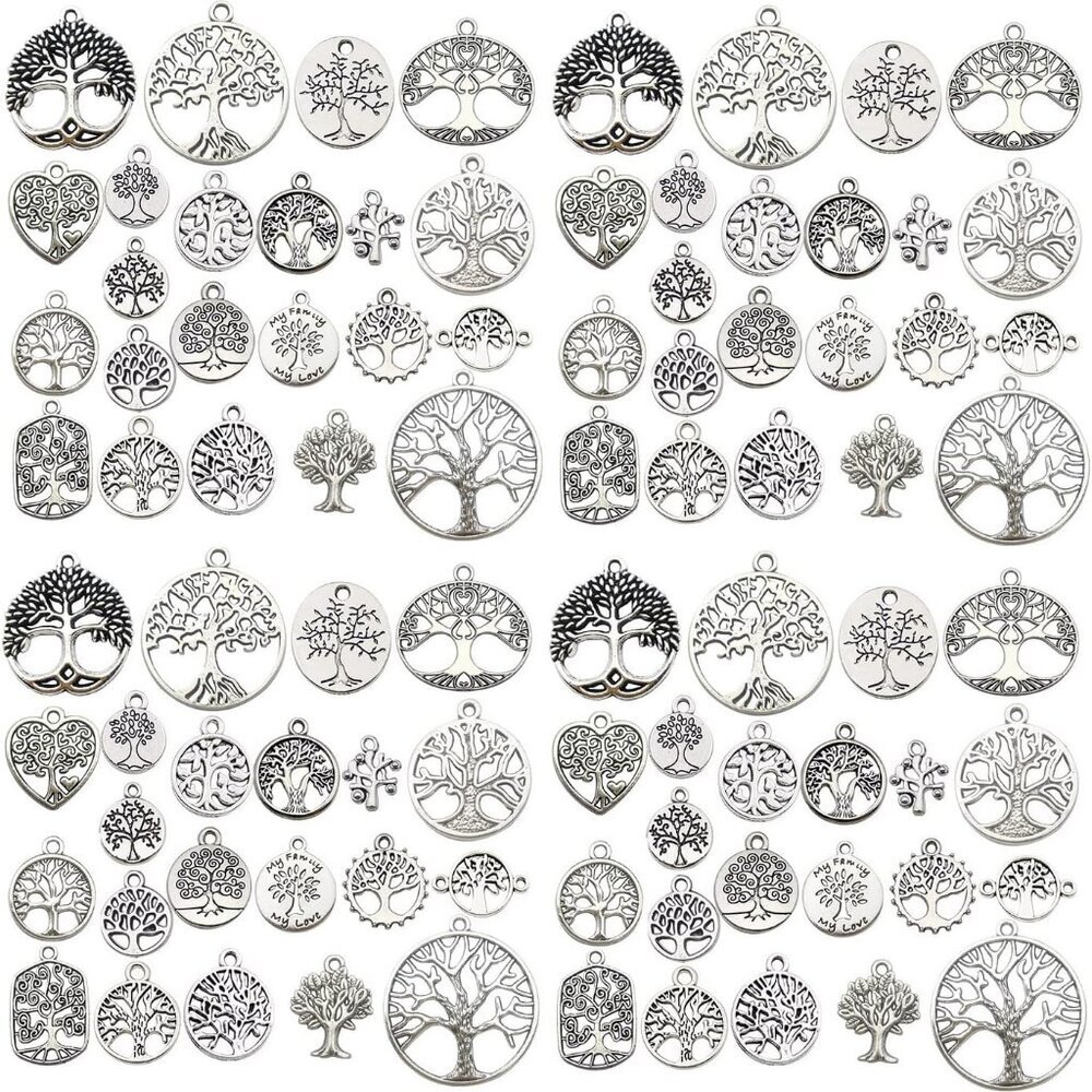 120pcs Antique Silver Tree Of Life Charma for Jewelry Making Alloy Tree Charms f